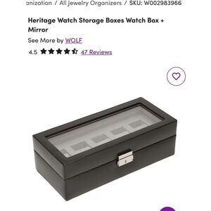 Wolf design black leather heritage storage watch box jewelry box home accent